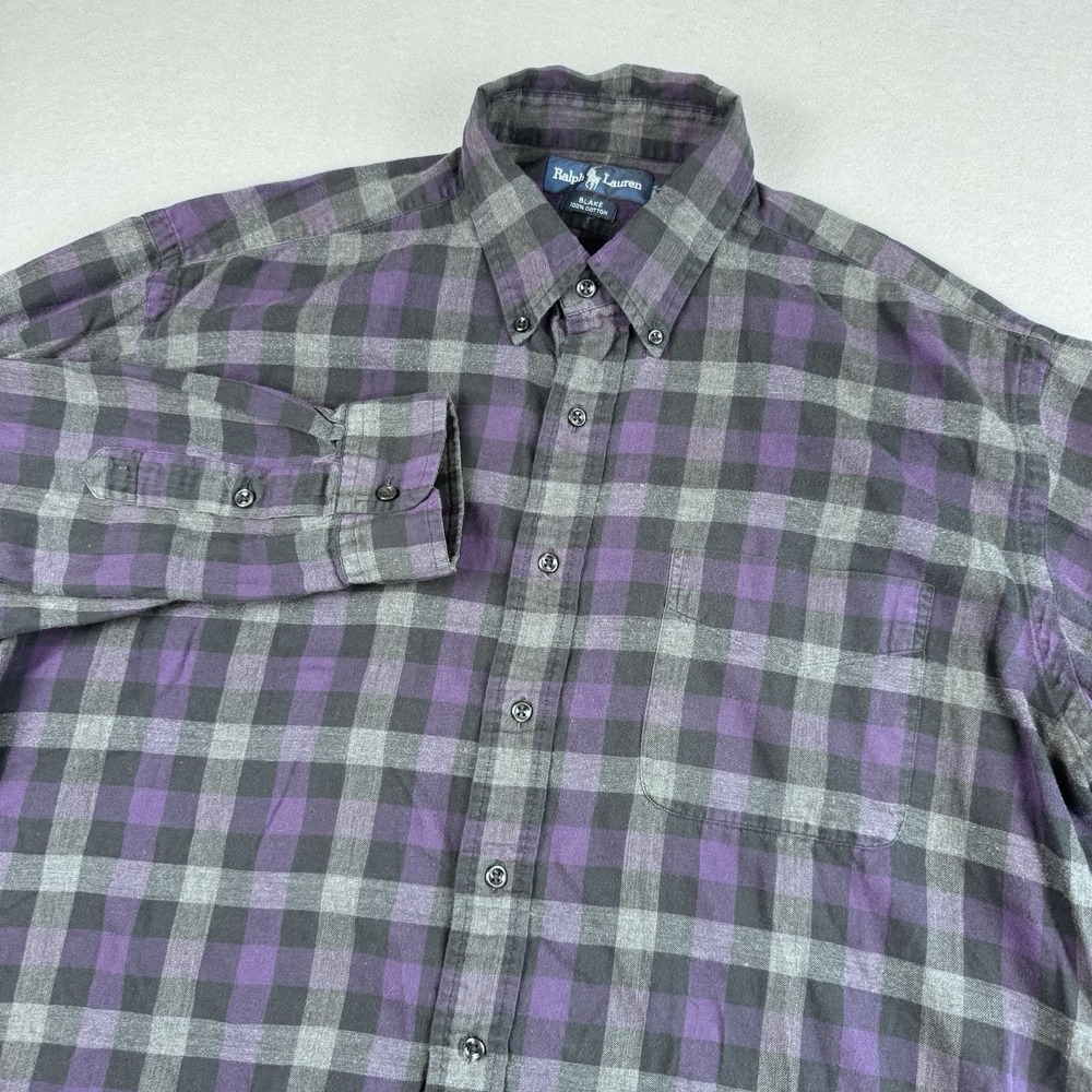 Vintage Polo Ralph Lauren Blake Button Shirt L Flannel Cotton Long Sleeve Plaid